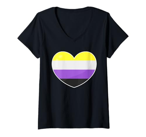 Damen Herz Nichtbinäre Stolz-Flaggen-Retro-Vintage T-Shirt mit V-Ausschnitt Damen Herz Nichtbinäre Stolz-Flaggen-Retro-Vintage T-Shirt mit V-Ausschnitt von Nonbinary Pride Flag Heart LGBT Retro Vintage