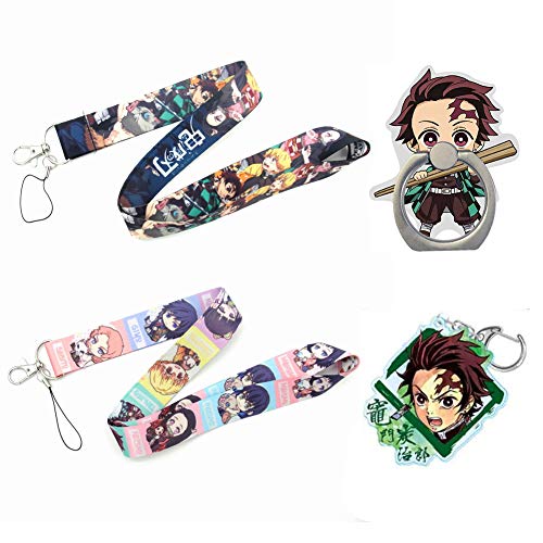 SUPFANS-EU 4 Stück Anime Demon Slayer Kimetsu no Yaiba Lanyards Schlüsselanhänger Handy Ring Halter Set Tanjirou Zubehör Gr. Einheitsgröße, Kamado Tanjirou von Nonbrand