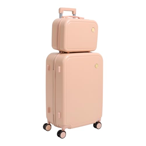 NoneDanGee Koffer Set 2 Teilig, Koffer mit Beautycase, Koffer Trolleys Gepäcksets, 24'' Handgepäcks + 14'' Kosmetikkoffer, Reisekoffer mit 4 Rollen Hartschalenkoffer (Rosa) von NoneDanGee