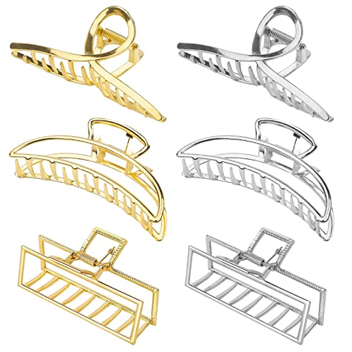 6 Stück Haarklammer Groß Klaue Clips Haarklammern für Frauen Mädchen Metall Goldene rutschfeste große Haarklauenclip mit starkem Halt Halbmond Haarnadel für dickes dünnes Haar(3 Gold +3 Silber) von Nonkky