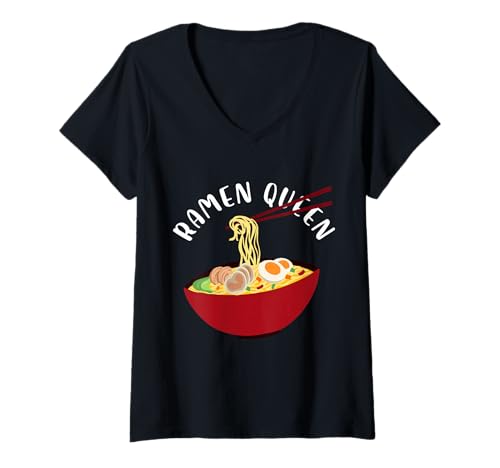 Damen Ramen Queen Nudelschale Design T-Shirt mit V-Ausschnitt Damen Ramen Queen Nudelschale Design T-Shirt mit V-Ausschnitt von Noodle Delight Designs