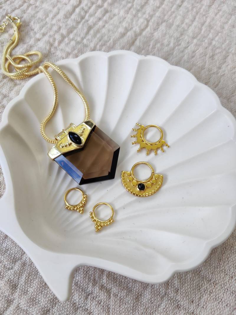 Große Kristallhalskette - Wendbarer Bergkristall, Rauchquarz Oder Schwarzer Onyx von Noomaad