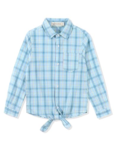 Noomelfish Langärmeliges Hemd mit Knopfleiste für Mädchen mit Schnürung vorne (5–12 Jahre), Hellblau kariert, 7-8 Jahre von Noomelfish