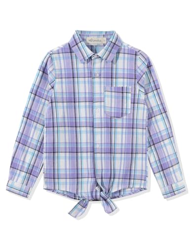 Noomelfish Langärmeliges Hemd mit Knopfleiste für Mädchen mit Schnürung vorne (5–12 Jahre), Hellviolettes Karomuster, 9-10 Jahre von Noomelfish