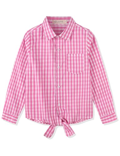 Noomelfish Langärmeliges Hemd mit Knopfleiste für Mädchen mit Schnürung vorne (5–12 Jahre), rosa kariert, 7-8 Jahre von Noomelfish