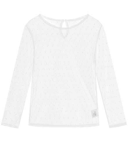 Noomelfish Langärmeliges Oberteil für Mädchen, Spitze, durchscheinendes Netzgewebe, Bluse (5–12 Jahre), Punktweiß, 5-6 Jahre von Noomelfish