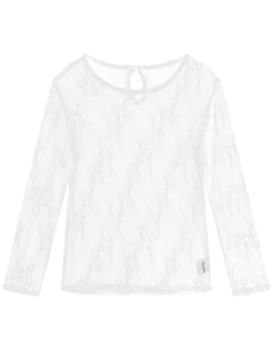 Noomelfish Langärmeliges Oberteil für Mädchen, Spitze, durchscheinendes Netzgewebe, Bluse (5–12 Jahre), Weiß, 7-8 Jahre von Noomelfish