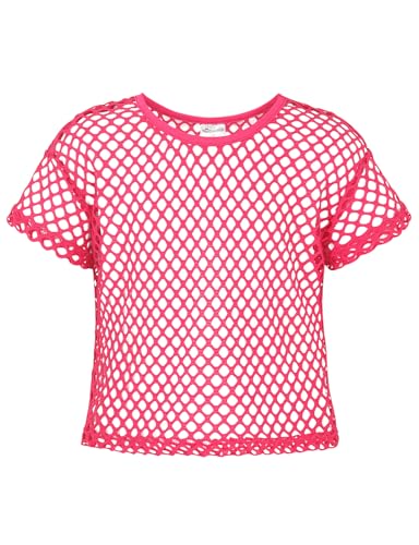 Noomelfish Mädchen Fischnetz gehäkeltes Crop Tops Kinder Kurzarm Mesh Tanz-T-Shirts Bluse (5–12 Jahre), Knallpink (Hot Pink), 11-12 Jahre von Noomelfish
