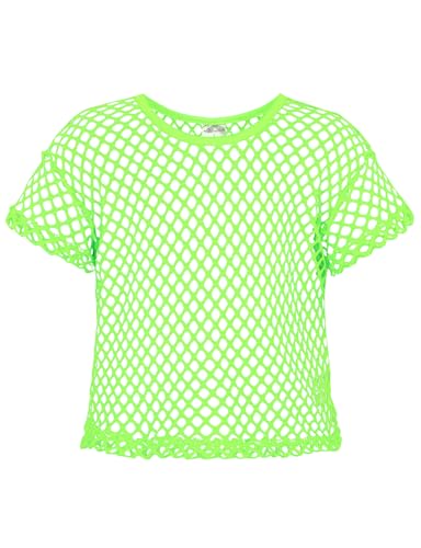 Noomelfish Mädchen Fischnetz gehäkeltes Crop Tops Kinder Kurzarm Mesh Tanz-T-Shirts Bluse (5–12 Jahre), Neon-Grün, 11-12 Jahre von Noomelfish