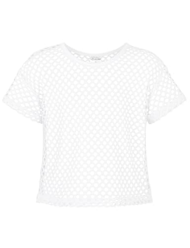 Noomelfish Mädchen Fischnetz gehäkeltes Crop Tops Kinder Kurzarm Mesh Tanz-T-Shirts Bluse (5–12 Jahre), Weiss/opulenter Garten, 11-12 Jahre von Noomelfish