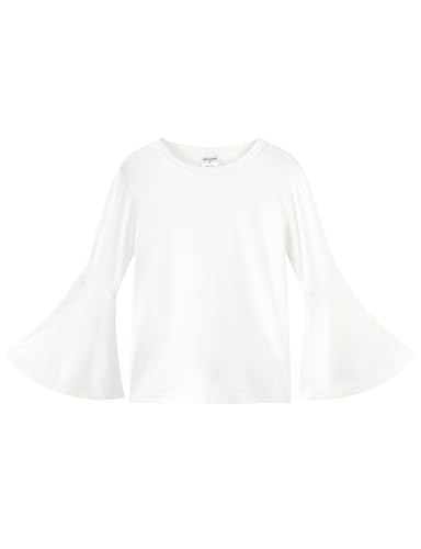 Noomelfish Mädchen-Oberteil, Lange Glockenärmel, süßes Westernhemd, Bluse (5–12 Jahre), Weiss/opulenter Garten, 9-10 Jahre von Noomelfish