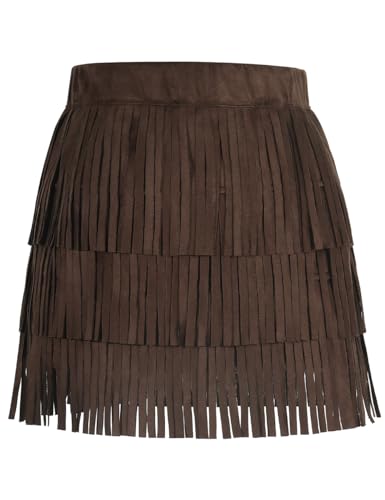 Noomelfish Mädchenrock aus Wildleder, Fransenrock, Boho-Quaste, mehrlagiger Rüschenrock (5–12 Jahre), kaffeebraun, 9-10 Jahre von Noomelfish