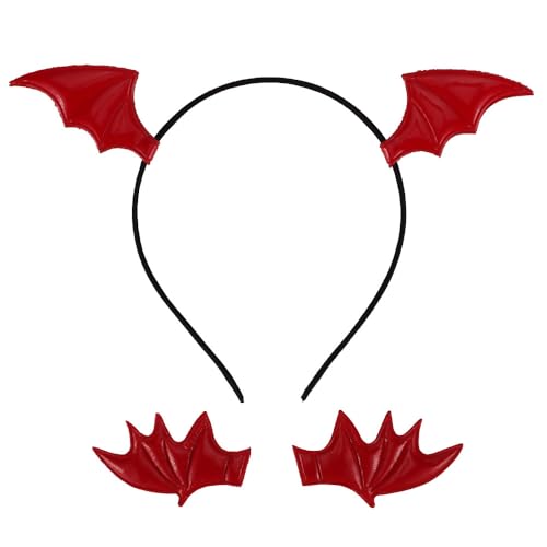Noonhorse Fledermaus-Cosplay-Stirnband-Haarspangen für Frauen und Mädchen, Abschlussball, Party, Kopfbedeckung, Halloween, Kostüm, Haarschmuck, Rot, 3 Stück von Ｎｏｏｎｈｏｒｓｅ