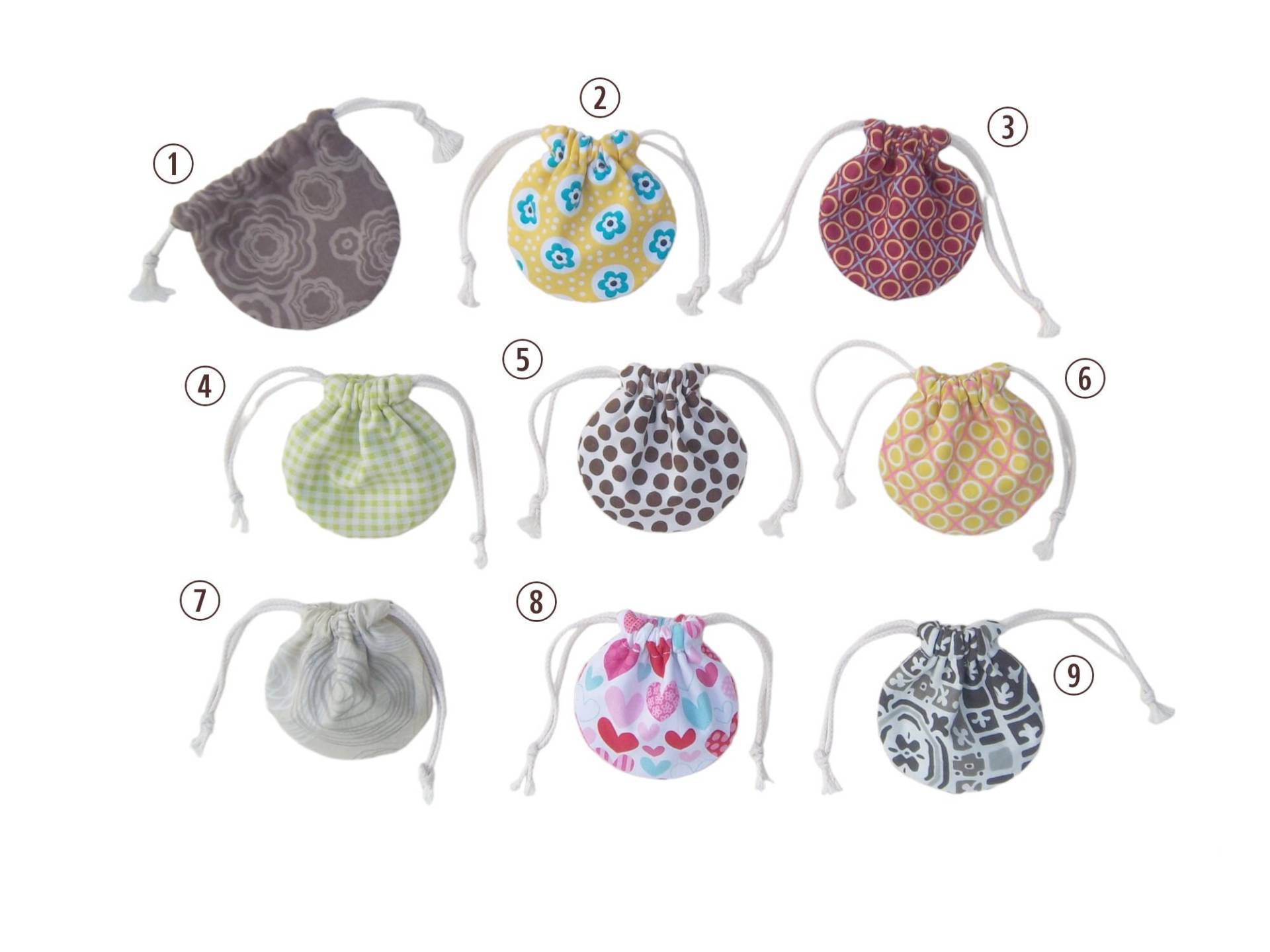 Mini Tasche Rundes Beutel Schmucktasche Ohrringbeutel Geschenktasche Krimskramsbeutel Ringtasche Kleingeldtasche Kopfhörertasche Baumwolle von NoooitStoffe