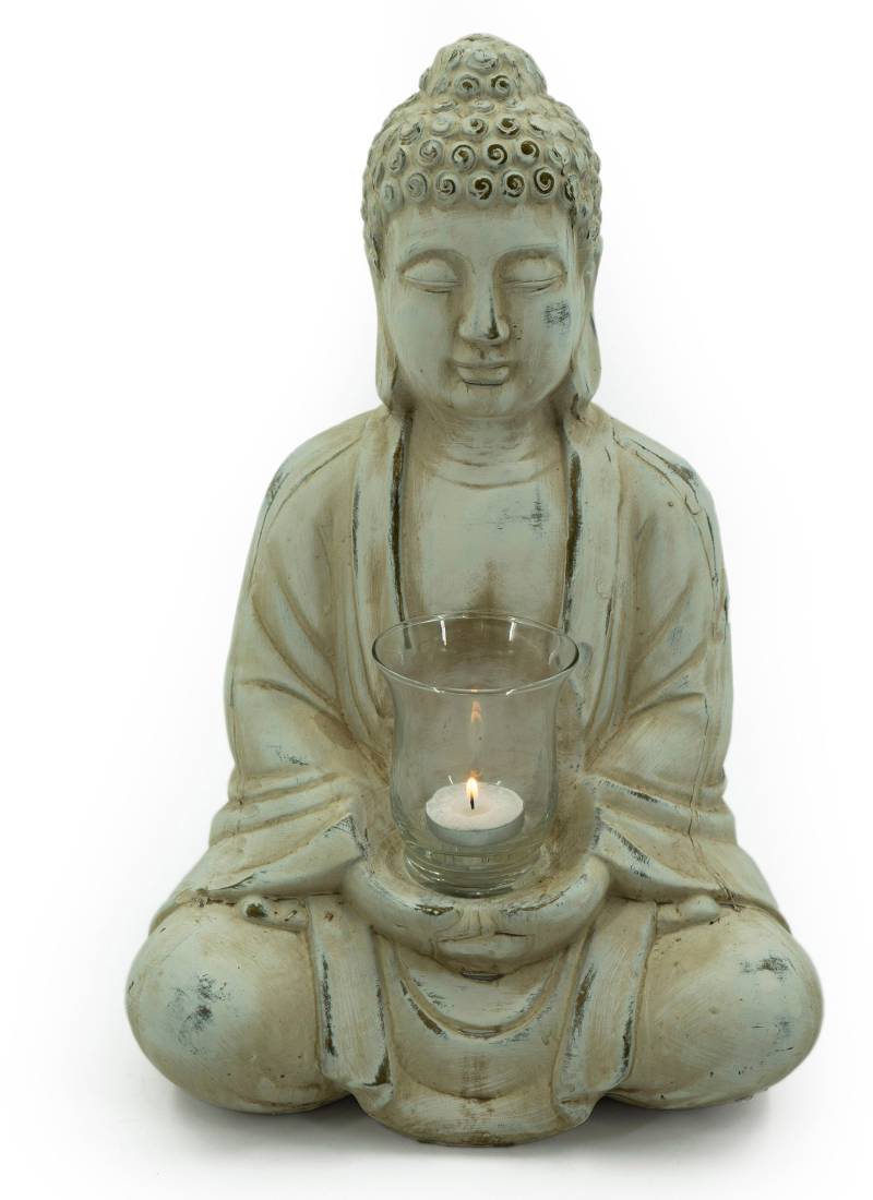 NOOR LIVING Teelichthalter "Buddha" mit Teelichtglas, Höhe 40 cm von Noor Living