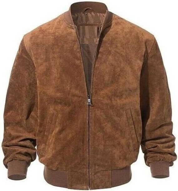 Noorani Herren Brown Bomber Wildlederjacke | 80Er Jahre Stil Wildleder Bikerjacke Lässige Promi Jacke Braun von Nooranileather