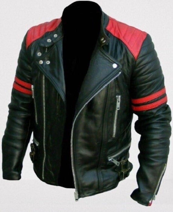 Noori Herren Zweifarbige Black & Red Lederjacke | Gesteppte Café Racer Motorradjacke Mit Roten Streifen Casual Und Party Wear Jacke Für von NooriLeather