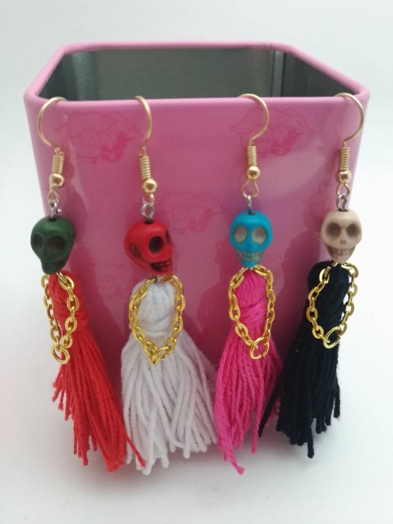 Sugarskull Puppe, Totenkopfpuppen, Totenkopf Ohrringe, Halloween Ohrringe von NoosyHandmade