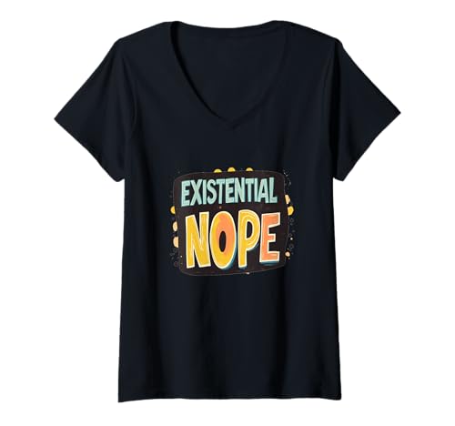 Damen Cooles Existential Nope Emblem T-Shirt mit V-Ausschnitt Damen Cooles Existential Nope Emblem T-Shirt mit V-Ausschnitt von Nope Outfit
