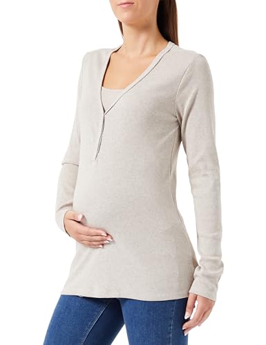 Noppies Maternity Damen Amala Nursing Rib Pyjama top LS Nachthemd, Taupe Melange-P757, M/L von Noppies