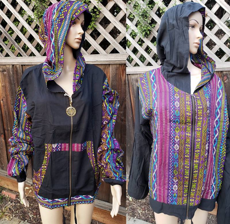 Unisex Reversible Hoodie - Antigua Coogi Druck Shri Yantra Reißverschluss Pull Playa Kleidung Herren Tragen Inside Out Jungs Pullover Windbreaker von NoralinaFreedom