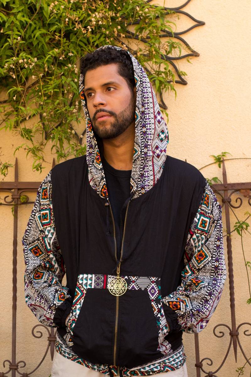 Unisex Wende Hoodie Hoody Pullover Sweatshirt - Shri Yantra Reißverschluss Pull Playa Attire Herren Tragen Inside Out Jungs Männer von NoralinaFreedom