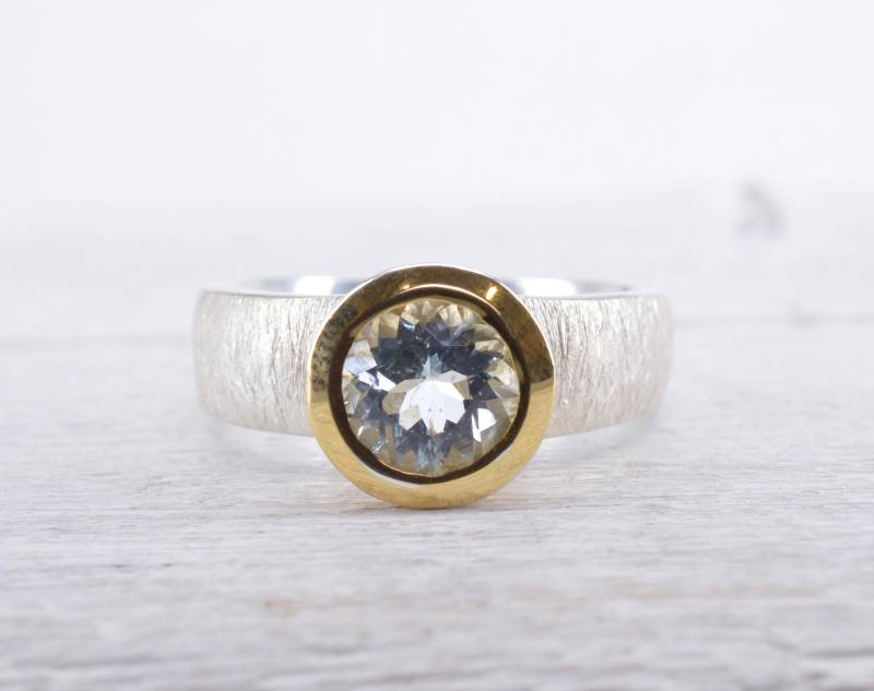 Aquamarin Größe 53 Ring 925 Silber Z.teil Gold Plattiert Bicolor Us 6.25 von NordNordostJewelry