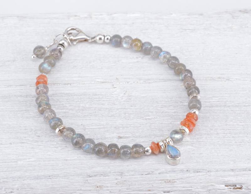 Armband Labradorit 925 Silber Sonnenstein Mondstein Verschluss Grau Orange Blau Armband Labradorit 925 Silber Sonnenstein Mondstein Verschluss Grau Orange Blau von NordNordostJewelry