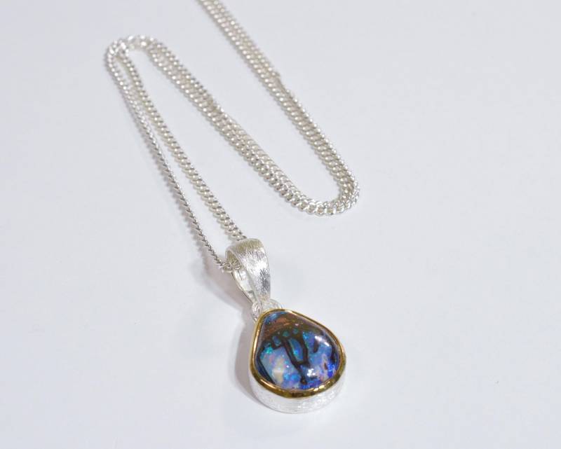 Boulder Opal Kette Sterling Silber Mit Anhänger Echter Geschenk Kleiner Edelstein von NordNordostJewelry