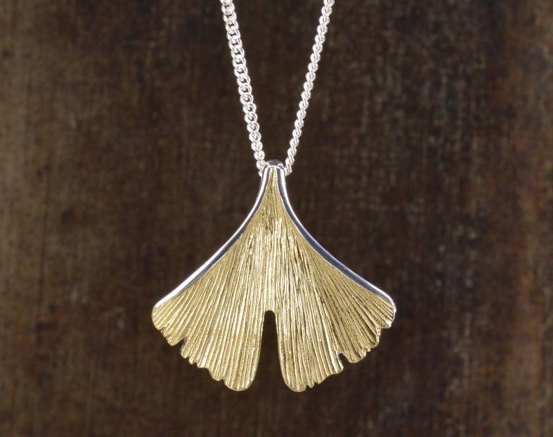 Große Ginkgo Kette 925 Silber Z.teil Gold Plattiert Große Ginkgo Kette 925 Silber Z.teil Gold Plattiert von NordNordostJewelry