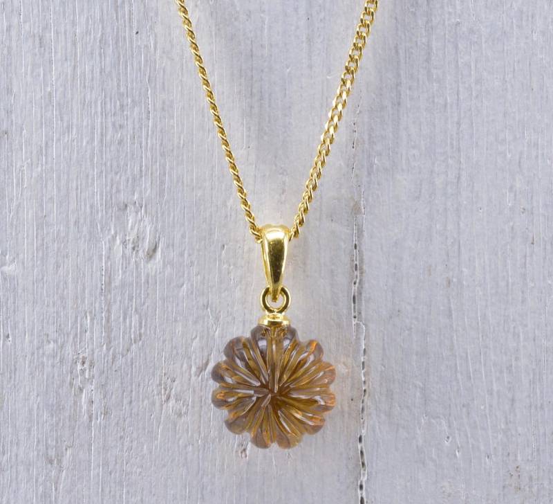 Handgeschnitzter Honigquarz Anhänger Kette 925 Silber Vergoldet Handgeschnitzter Honigquarz Anhänger Kette 925 Silber Vergoldet von NordNordostJewelry