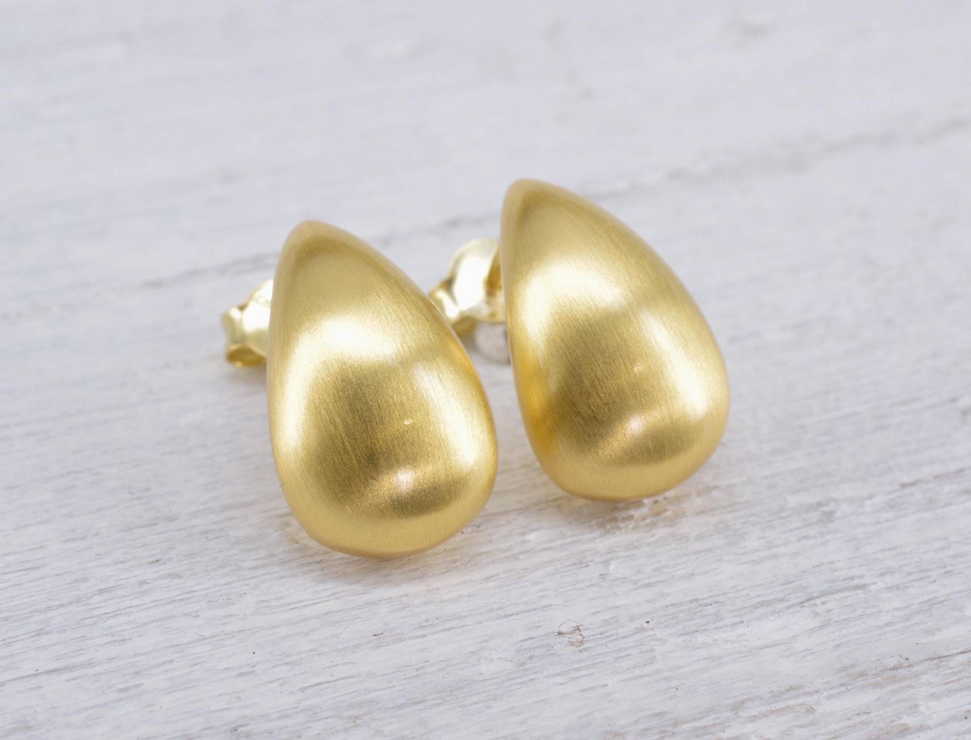 Ohrstecker 925 Silber Gold Plattiert Tropfen Form Gewölbt Sterling Matt Schlicht Elegant Organisch Rund von NordNordostJewelry