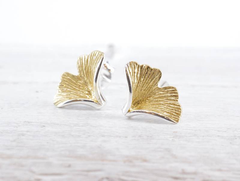 Ohrstecker Ginkgo Blatt 925 Silber Gold Plattiert Ohrstecker Ginkgo Blatt 925 Silber Gold Plattiert von NordNordostJewelry