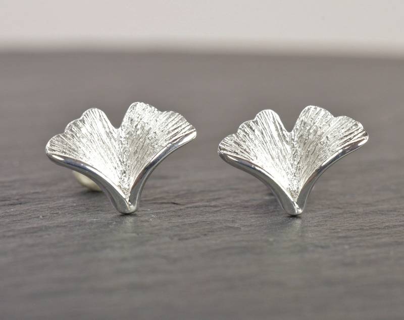 Ohrstecker Ginkgo Blatt 925 Silber von NordNordostJewelry