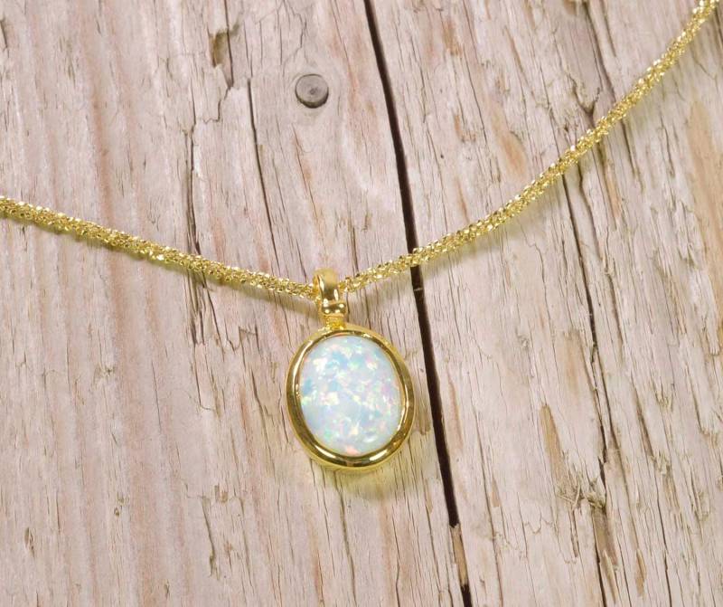 Opal Kette 925 Silber Vergoldet von NordNordostJewelry