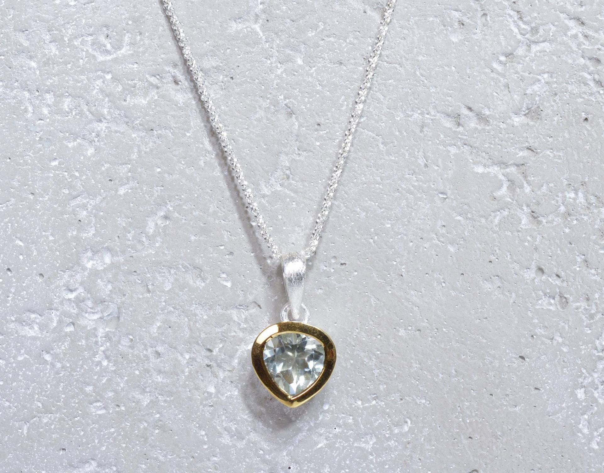 Prasiolith Kette 925 Silber Sterling Bicolor Anhänger Mit Grünem Edelstein Grüner Amethyst Geschenk Funkelnder von NordNordostJewelry