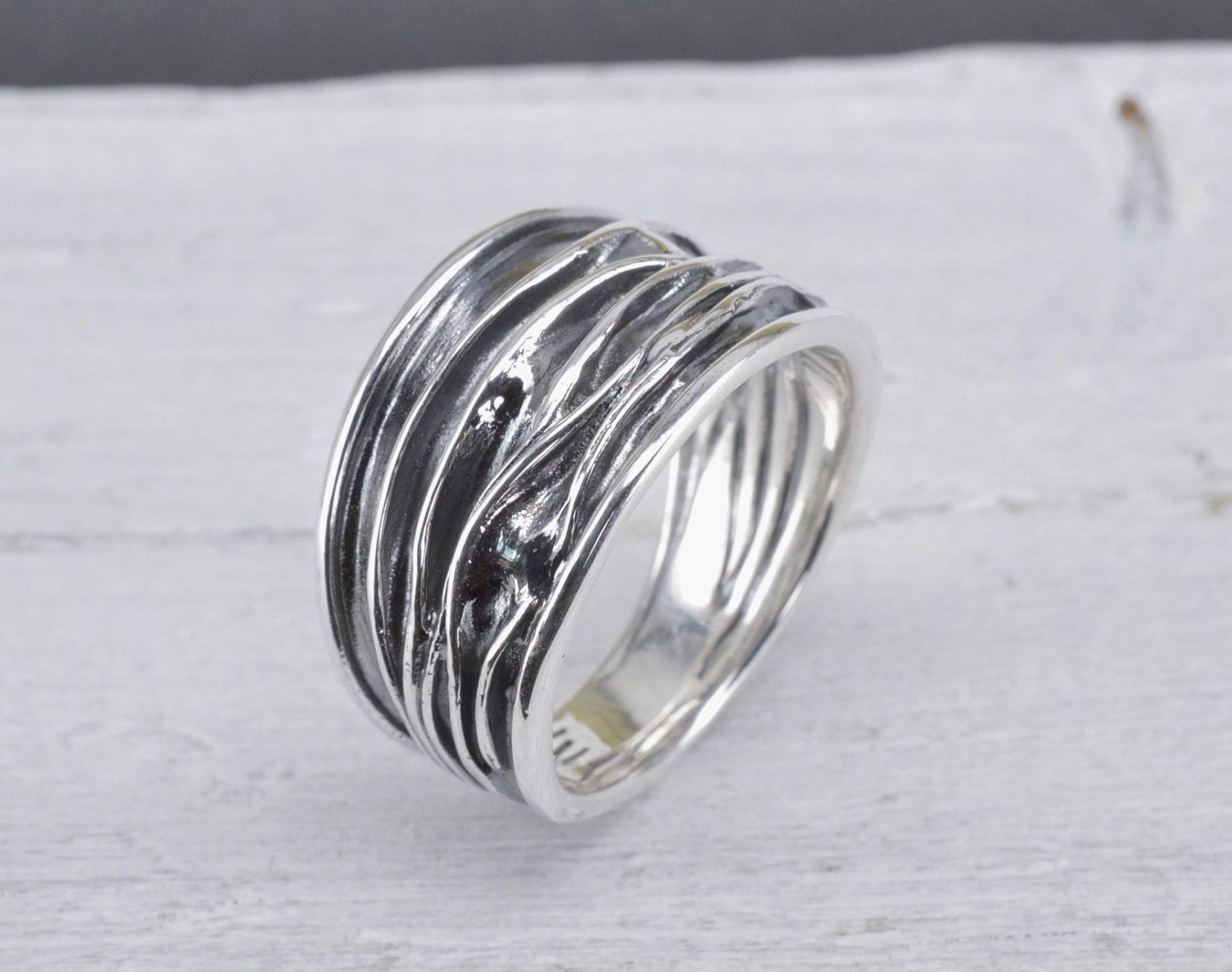 Ring Gr.63 Oder 66 Breit 925 Silber Schwarz Struktur Muster Unisex Linien Großer Geschwärzt Herren Männer Schmuck von NordNordostJewelry
