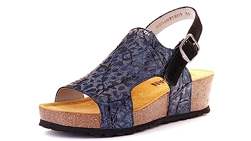 Nordan 0205/0206 Elegante Sandalen Damen aus echtem Leder. Sandaletten Damen mit anatomisch geformtem Fußbett. (dunkelblau 06/1801, 39) von Nordan