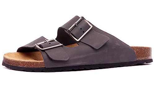 Nordan 021000 Bequeme Herren Sandalen aus echtem Leder. Sandalen Herren mit anatomisch geformtem Fußbett (dunkelgrau 0900, 43) von Nordan