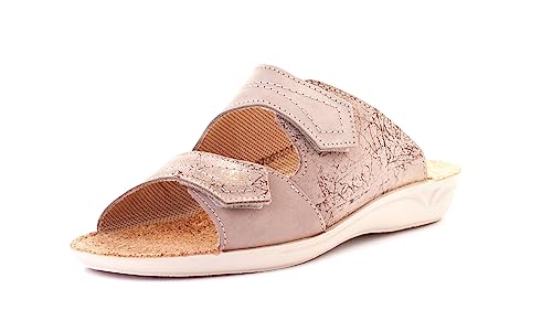 Nordan 1007 Bequeme Damen Pantoletten aus echtem Leder. Damen Sommerschuhe mit anatomisch geformtem Fußbett. (rosa beige 1001, 38) von Nordan