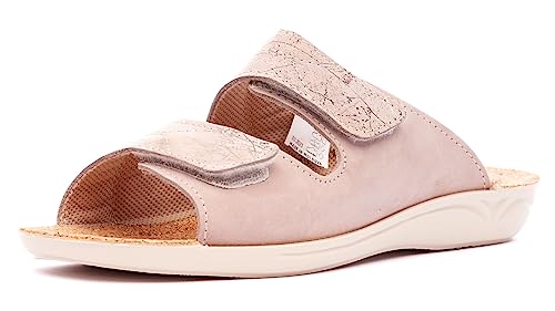 Nordan 1012 Bequeme Damen Pantoletten aus echtem Leder. Damen Sommerschuhe mit anatomisch geformtem Fußbett. (rosa beige 1001, 38) von Nordan