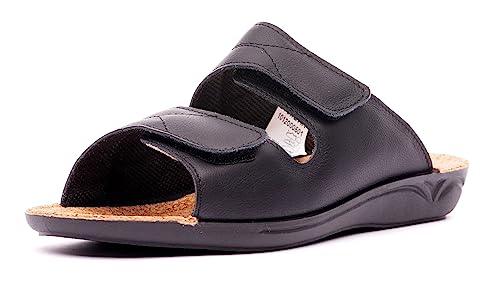 Nordan 1012 Bequeme Damen Pantoletten aus echtem Leder. Damen Sommerschuhe mit anatomisch geformtem Fußbett. (schwarz 0501, 40) von Nordan