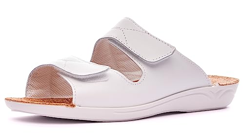 Nordan 1012 Bequeme Damen Pantoletten aus echtem Leder. Damen Sommerschuhe mit anatomisch geformtem Fußbett. (weiss 0801, 40) von Nordan