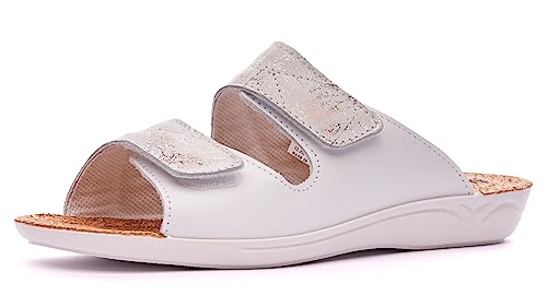 Nordan 1012 Bequeme Damen Pantoletten aus echtem Leder. Damen Sommerschuhe mit anatomisch geformtem Fußbett. (weiss 3801, 40) von Nordan