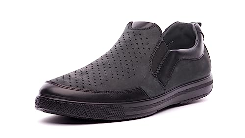 Nordan 1323 Freizeit-Loafers für Herren, leichte und Bequeme Herrenschuhe aus echtes Leder, runde Kappe, (schwarz 0100, 42) von Nordan