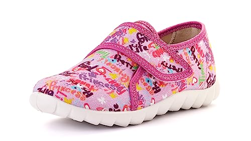 Nordan 360350 bequeme und rutschfeste Kinderschuhe aus Textil für Spaziergänge, Kindergarten und Zuhause (rosa 5499, 28) von Nordan