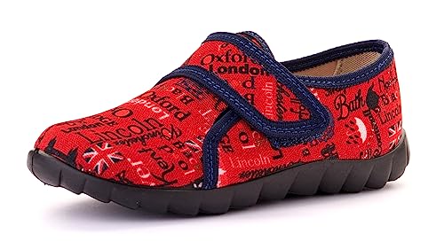 Nordan 360350 bequeme und rutschfeste Kinderschuhe aus Textil für Spaziergänge, Kindergarten und Zuhause (rot 3299, 27) von Nordan