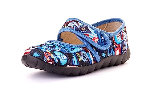 Nordan 360650 bequeme und rutschfeste Kinderschuhe aus Textil für Spaziergänge, Kindergarten und Zuhause (blau 4399, 27) von Nordan