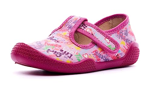 Nordan 410150 bequeme und rutschfeste Kinderschuhe aus Textil für Spaziergänge, Kindergarten und Zuhause (rosa 5499, 27) von Nordan