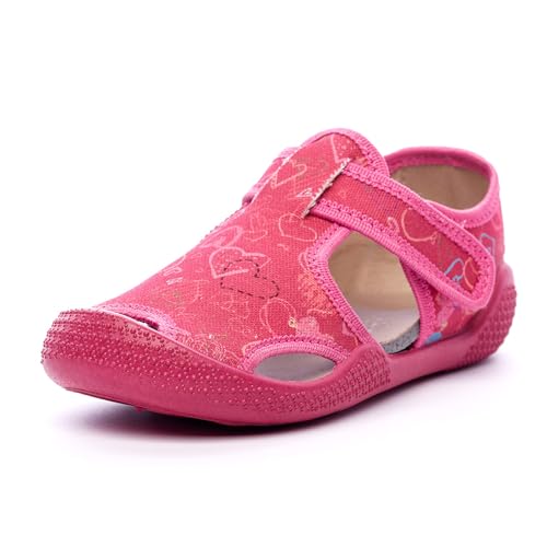 Nordan 410550 Hausschuhe Kinder für Jungen und Mädchen in verschiedenen Varianten. Bequeme Kinder Sandalen mit rutschfesten Sohlen. Pflegeleichte Barfussschuhe Kinder (fuchsia 3199, 27) von Nordan